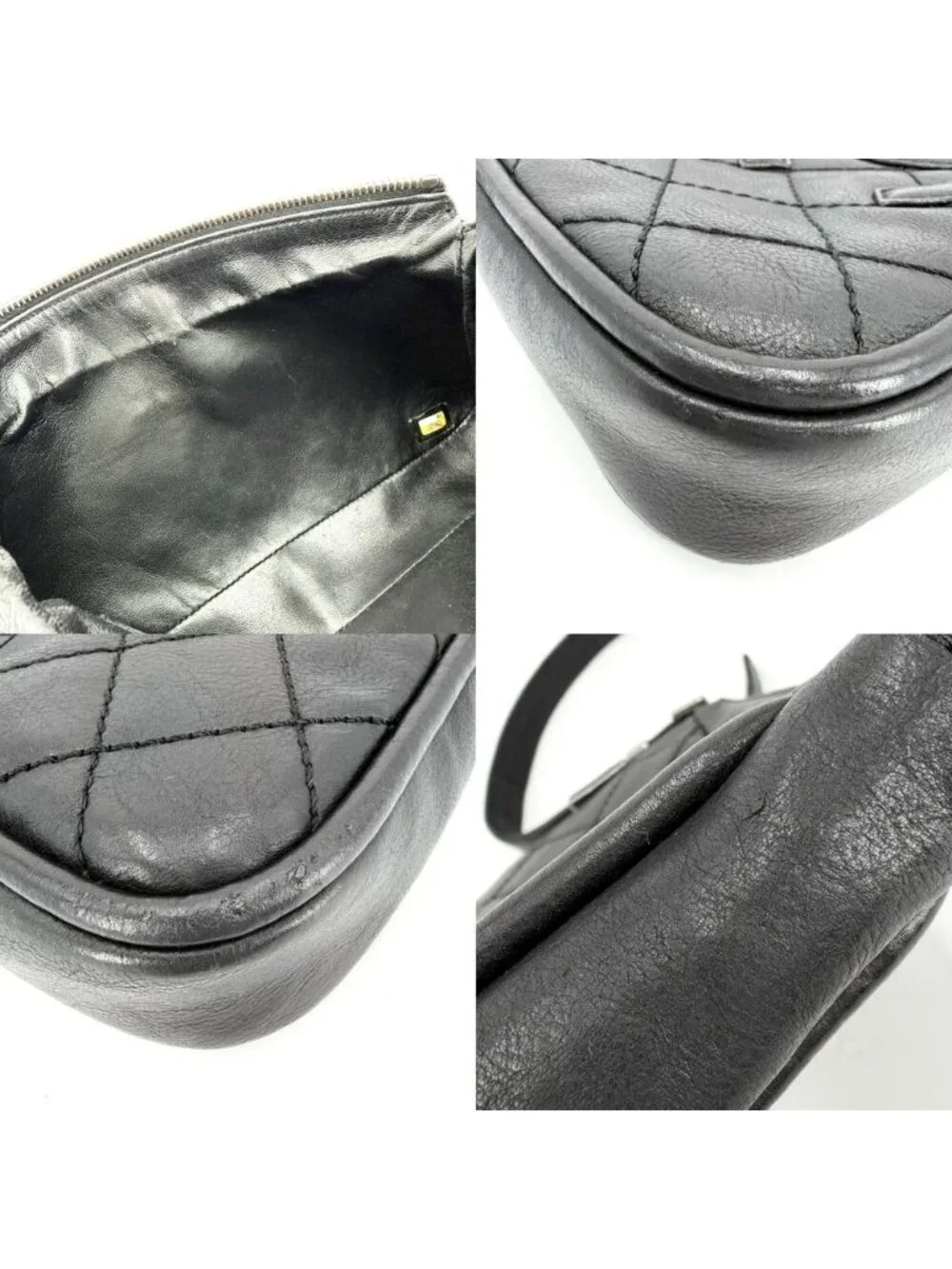 Chanel Shoulder Bag CC Logo Quilted Leather Black Silver